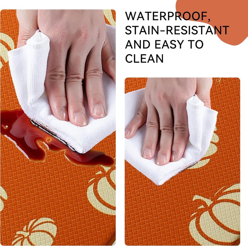 VivaNest Fall Autumn Pumpkin Orange Kitchen Rug Sets [2 PCs], Anti-Fatigue, Waterproof Non-Slip Kitchen Mats Heavy Duty Comfort Foam Rug for Kitchen, Floor, Laundry,17"x29"+17"x47" - Image 5
