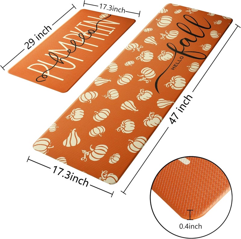 VivaNest Fall Autumn Pumpkin Orange Kitchen Rug Sets [2 PCs], Anti-Fatigue, Waterproof Non-Slip Kitchen Mats Heavy Duty Comfort Foam Rug for Kitchen, Floor, Laundry,17"x29"+17"x47" - Image 2