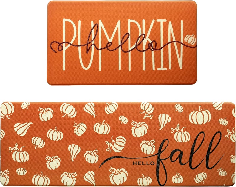 VivaNest Fall Autumn Pumpkin Orange Kitchen Rug Sets [2 PCs], Anti-Fatigue, Waterproof Non-Slip Kitchen Mats Heavy Duty Comfort Foam Rug for Kitchen, Floor, Laundry,17"x29"+17"x47" - Image 4