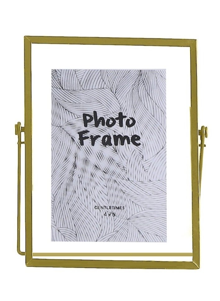 Generic - Stellar Nordic Design Modern Pictures Floating Frame, Tabletop Iron Geometric Framed Glass Picture Photo Frame, For Home Decoration, Livingroom, Bedroom, Family room, Office (4x6 Gold) - Image 1