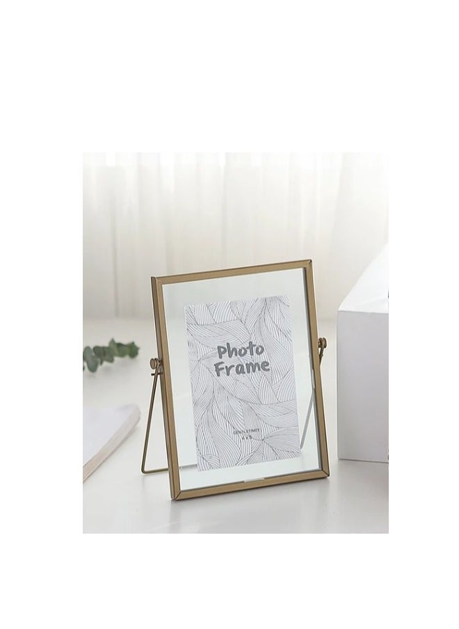 Generic - Stellar Nordic Design Modern Pictures Floating Frame, Tabletop Iron Geometric Framed Glass Picture Photo Frame, For Home Decoration, Livingroom, Bedroom, Family room, Office (4x6 Gold) - Image 1