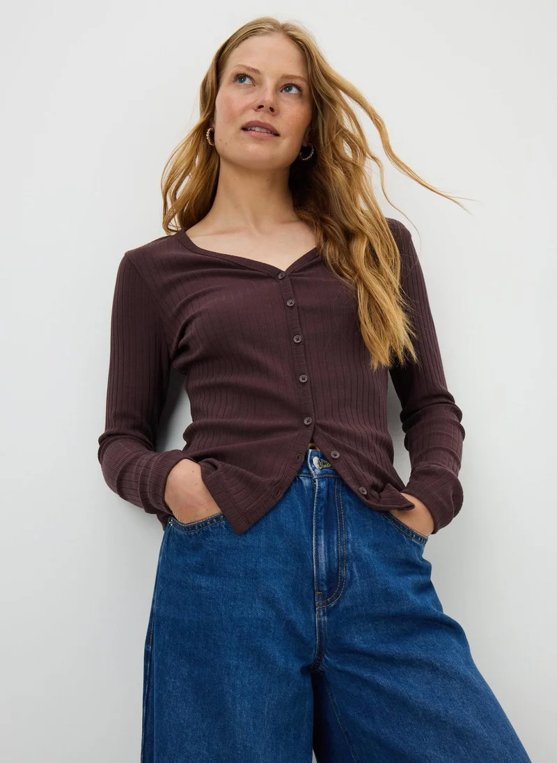 Matalan Raisin Ribbed V-Neck Cardigan
