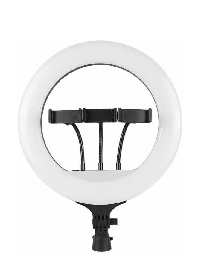 آر إل حلقة إضاءة LED ناعمة للبث المباشر وماكيب ارتيست 360 درجة 2700-6500 كلفن مع 3 حوامل للموبايل وجهاز تحكم عن بعد وحامل 2 متر وقطر 45 سم، أبيض وأصفر وماكس RL-18 مع شنطة  - Image 3