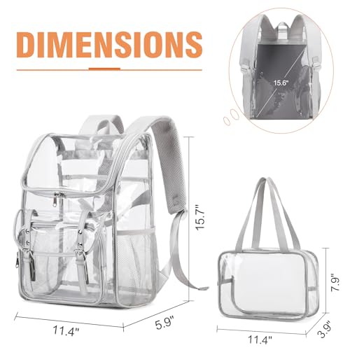 DIGOBAY Clear Backpack with Lunch Bag Set Leather Clear Backpack Heavy Duty Thick PVC Bookbag Large See Through Transparent Backpacks with Support Pad for College Travel Workplace Security Gray - Image 3