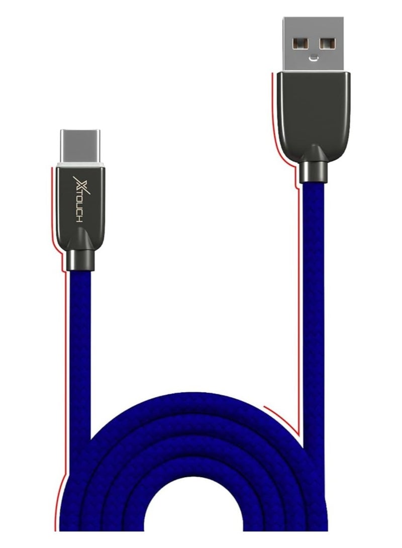 XTOUCH Fast Charging & Data Sync Cable – 1.2M Fishnet Braided, Durable & Tangle-Free – Compatible with All Type-C Devices – Blue - Image 1