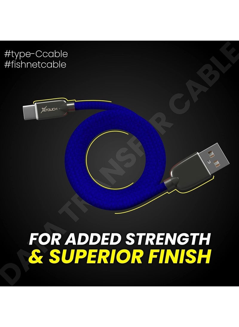 XTOUCH Fast Charging & Data Sync Cable – 1.2M Fishnet Braided, Durable & Tangle-Free – Compatible with All Type-C Devices – Blue - Image 2