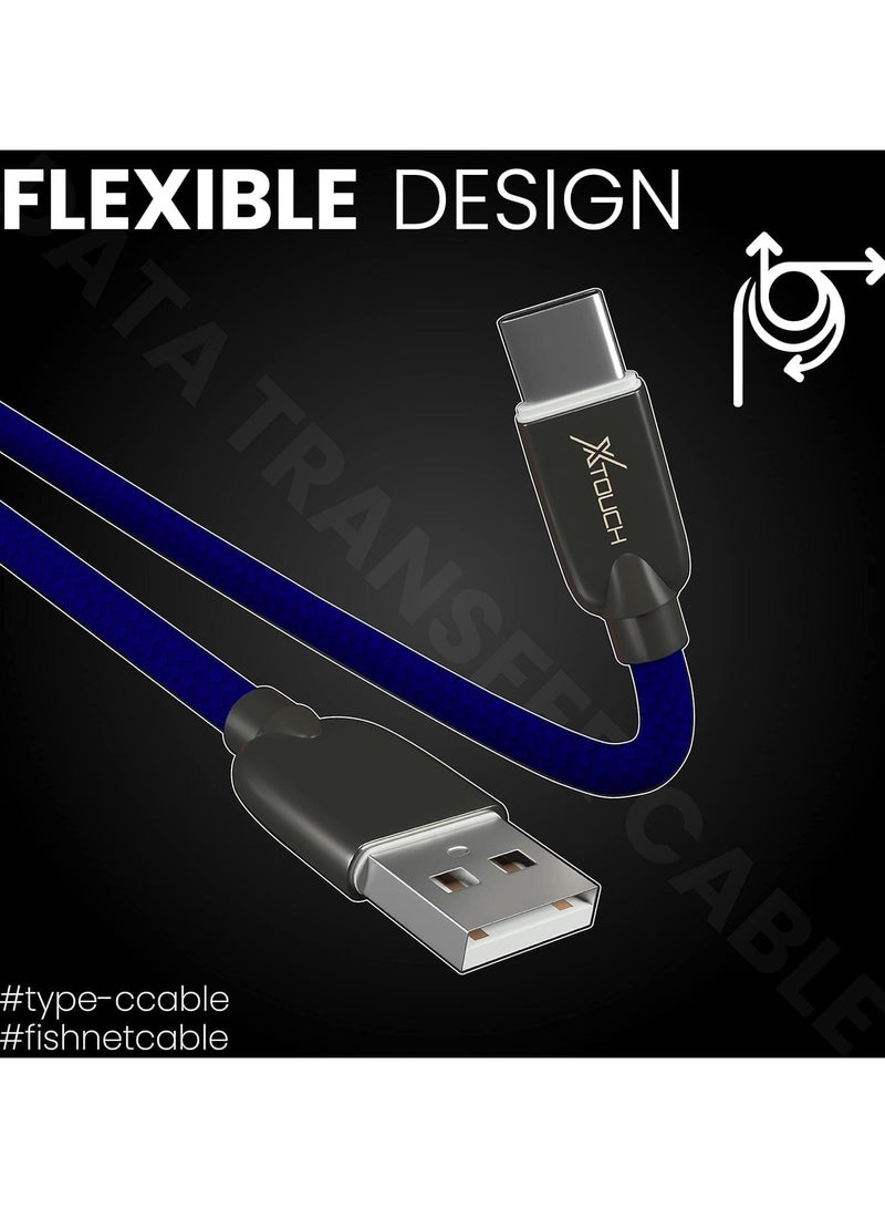XTOUCH Fast Charging & Data Sync Cable – 1.2M Fishnet Braided, Durable & Tangle-Free – Compatible with All Type-C Devices – Blue - Image 4