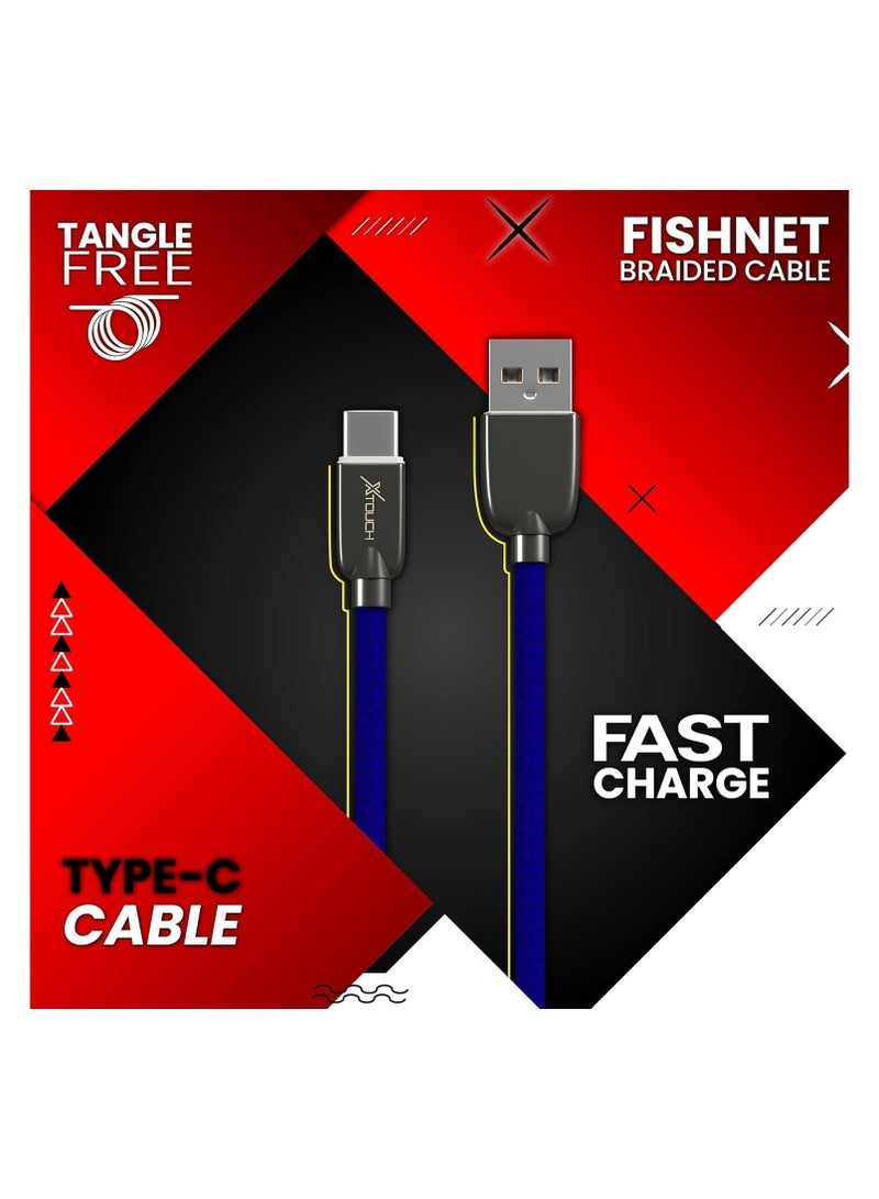 XTOUCH Fast Charging & Data Sync Cable – 1.2M Fishnet Braided, Durable & Tangle-Free – Compatible with All Type-C Devices – Blue - Image 5