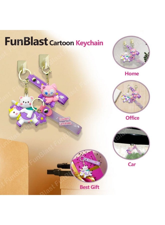 FunBlast Unicorn Keychain - 3D Fancy Rubber Key Chain, Kawaii Keychains, Keyrings for Home, Office, Car, Best Gift Keychains, Key Chains for Girls, Party Favor (Purple) - Image 3