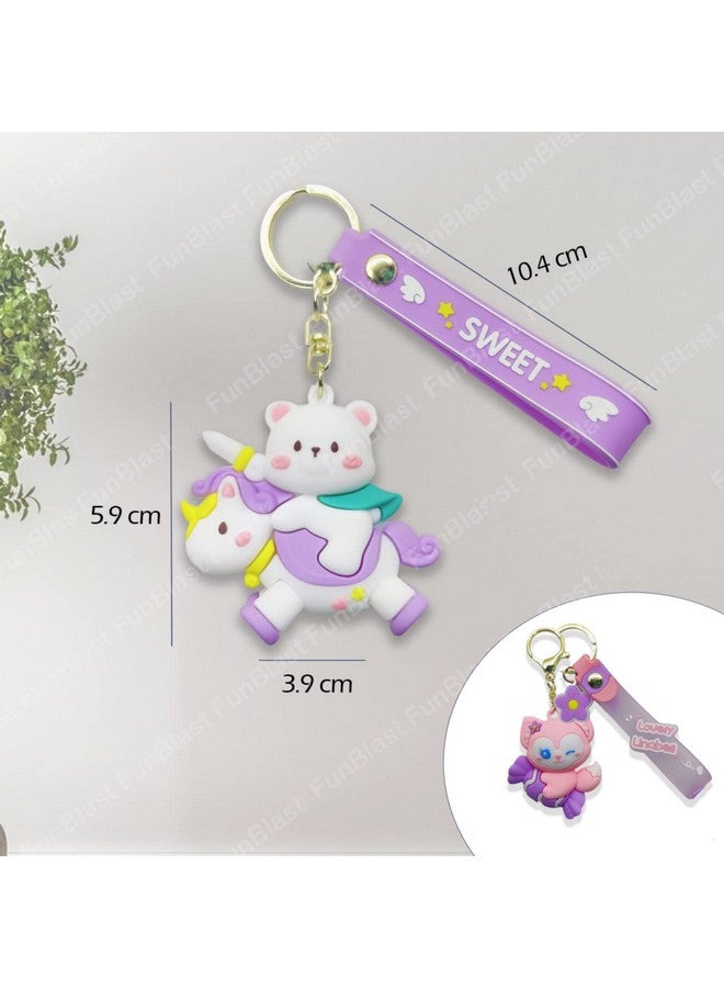 FunBlast Unicorn Keychain - 3D Fancy Rubber Key Chain, Kawaii Keychains, Keyrings for Home, Office, Car, Best Gift Keychains, Key Chains for Girls, Party Favor (Purple) - Image 2
