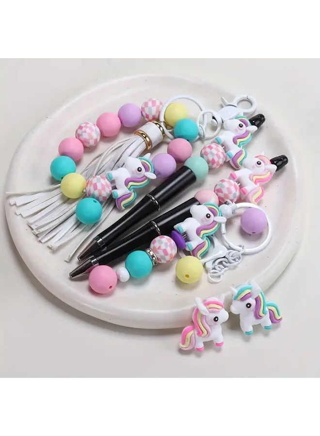 8 قطع خرز سيليكوني ثلاثي الأبعاد على شكل يونيكورن لطيف للاستخدام في صنع المجوهرات والحرف اليدوية - Image 4