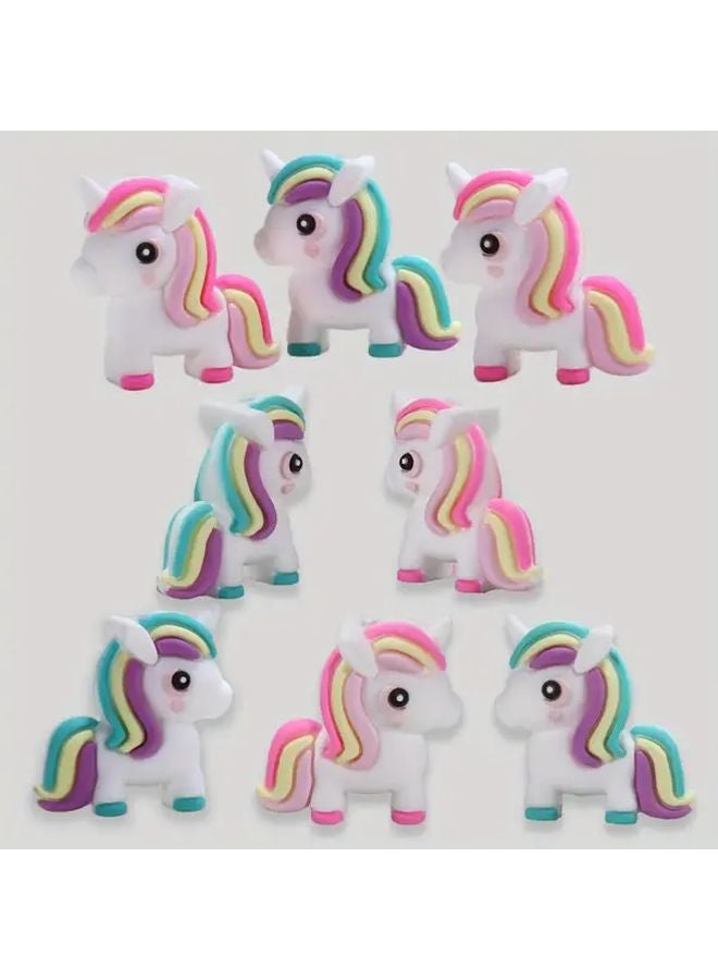 8 قطع خرز سيليكوني ثلاثي الأبعاد على شكل يونيكورن لطيف للاستخدام في صنع المجوهرات والحرف اليدوية - Image 1