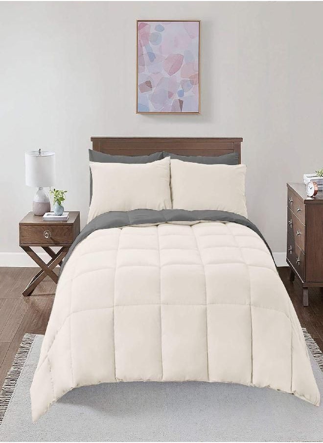 Royal Hotel Bedding Royal Hotel Soft and Plush Down Alternative Comforter - Reversible with 2 Colors Duvet Insert Comforter - Hypoallergenic Hotel Plush Down-Alternative - Oversized King, Ivory Cream and Charcoal  - Image 1