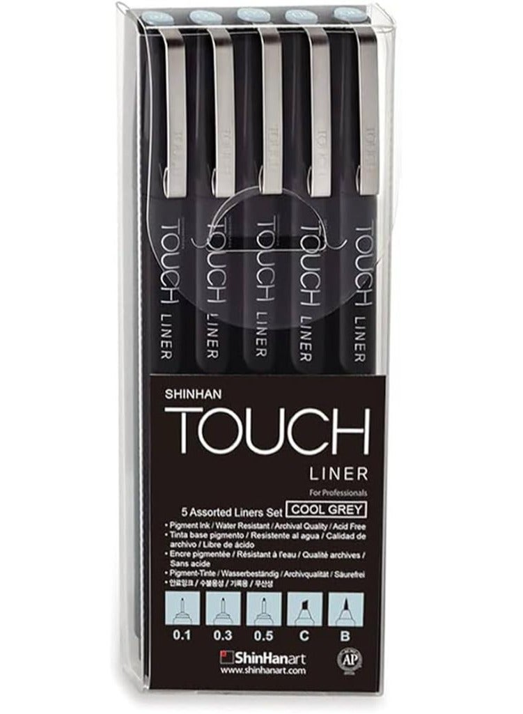 TOUCH ShinhanArt TOUCH Liner 5 Pen Set – Cool Grey | Precision Fineliner Drawing Pens for Sketching, Illustration & Technical Art - Image 1