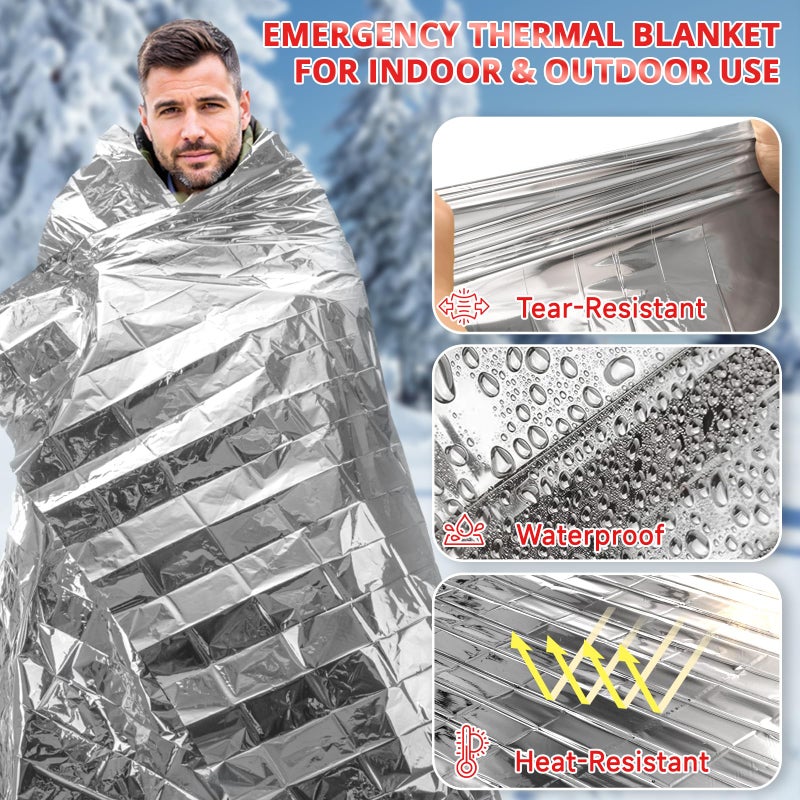 SecuCaptain Survival Emergency Thermal Blankets: Extra Large 84â€ x63â€ Space Mylar Blanket Kit for Outdoor Cold Winter Camping Hiking Car Bug Out Bag or First Aid - 10 Pack - Image 5