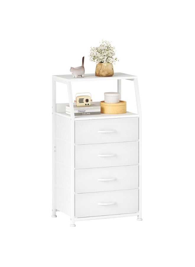 Apexll Tall Bedside Storage Cabinet with 4 Fabric Drawers & Double-Layer Wooden Top – Narrow Nightstand with Metal Frame for Bedroom, Nursery, Entryway & Closet  - Image 1