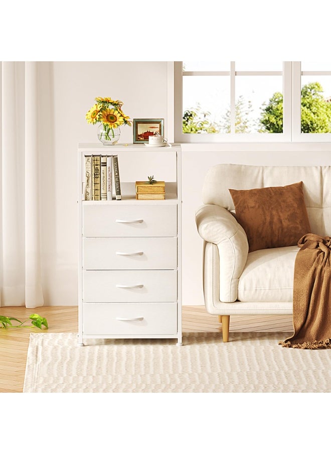 Apexll Tall Bedside Storage Cabinet with 4 Fabric Drawers & Double-Layer Wooden Top – Narrow Nightstand with Metal Frame for Bedroom, Nursery, Entryway & Closet  - Image 2