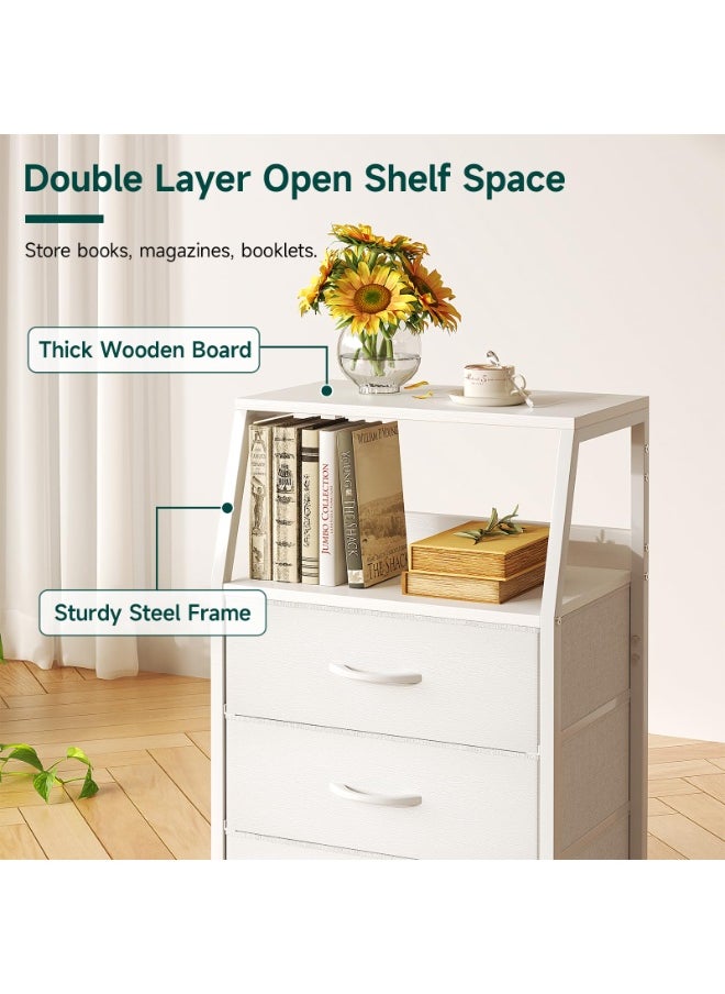 Apexll Tall Bedside Storage Cabinet with 4 Fabric Drawers & Double-Layer Wooden Top – Narrow Nightstand with Metal Frame for Bedroom, Nursery, Entryway & Closet  - Image 4