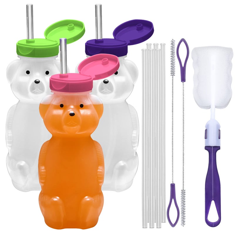 Special Supplies Honey Bear Straw Cup For Babies, 3-Pack Squeezable Therapy and Special Needs Assistive Drink Container, Spill Proof and Leak Resistant Lid - Image 1