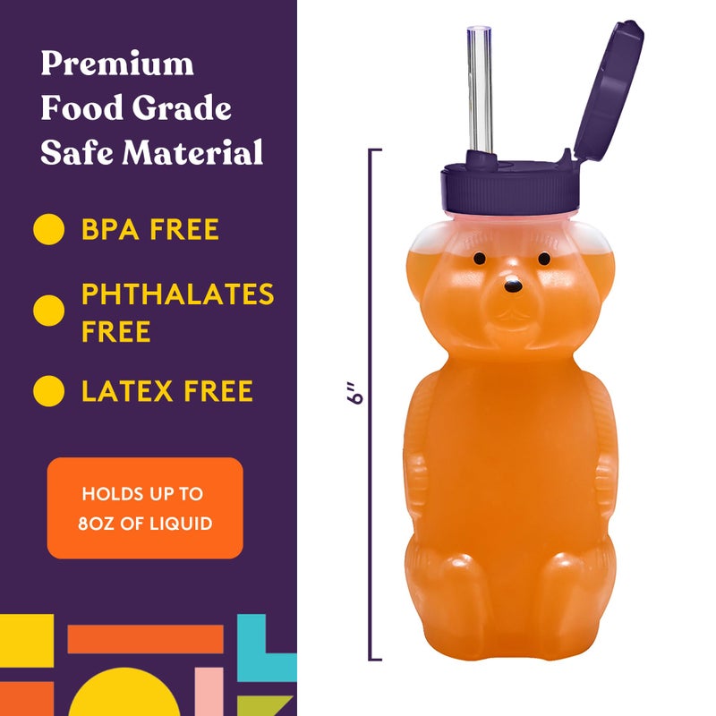 Special Supplies Honey Bear Straw Cup For Babies, 3-Pack Squeezable Therapy and Special Needs Assistive Drink Container, Spill Proof and Leak Resistant Lid - Image 4