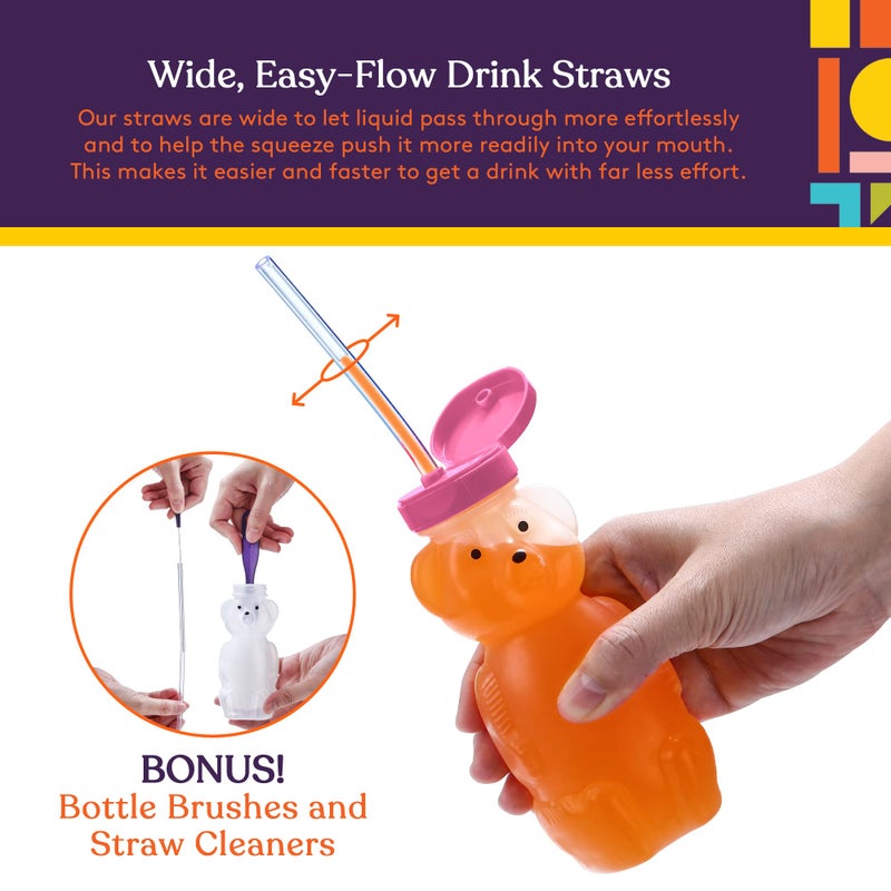Special Supplies Honey Bear Straw Cup For Babies, 3-Pack Squeezable Therapy and Special Needs Assistive Drink Container, Spill Proof and Leak Resistant Lid - Image 5
