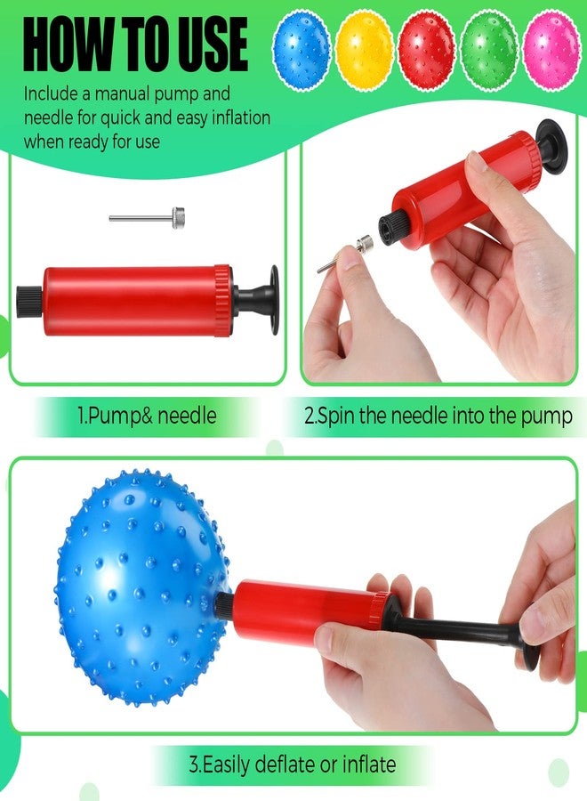 Jerify 64 Pieces 6.3 Inch Knobby Balls for Kids Sensory Balls with Air Pump Small Inflatable Bouncy Soft Spiky Toddler Bounce Party Favors Summer Beach Pool Baby Massage Stress Play Set, 5 Colors - Image 5