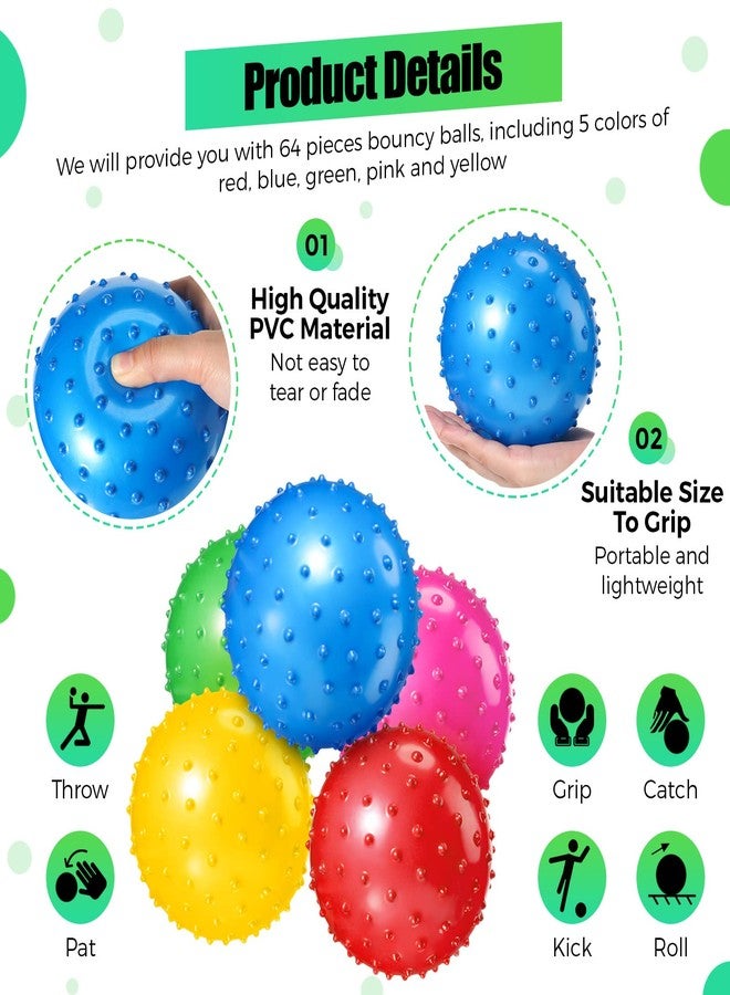 Jerify 64 Pieces 6.3 Inch Knobby Balls for Kids Sensory Balls with Air Pump Small Inflatable Bouncy Soft Spiky Toddler Bounce Party Favors Summer Beach Pool Baby Massage Stress Play Set, 5 Colors - Image 3
