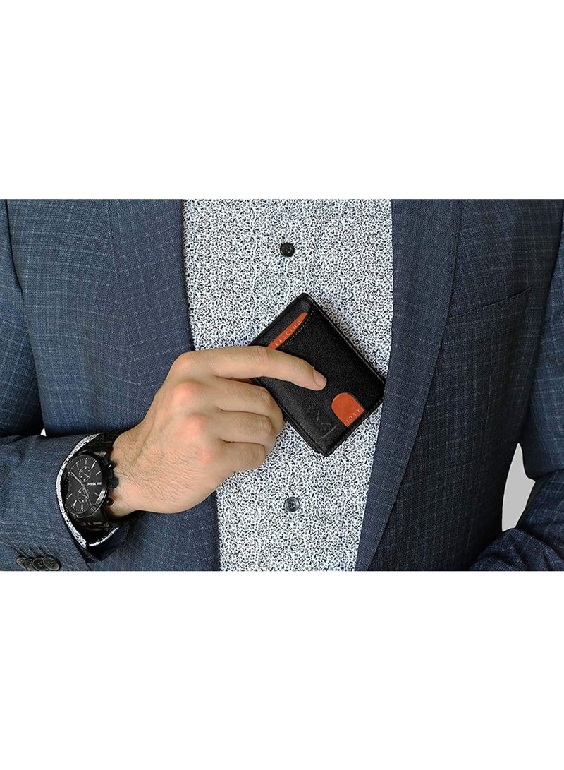 الفاسنو محفظة AL FASCINO الجلدية البسيطة للرجال - خياطة فائقة المتانة، حامل بطاقات RFID رفيع، 8 فتحات للبطاقات (أسود صغير) - Image 3