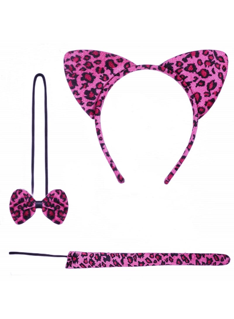 Zikra Cat Costume Accessories, 3 Pcs Animal Costume Set for Kids Ears Headband Set Ears Tail Bow Tie Animal Dress Cosplay Party Decoration Accessory - Image 1