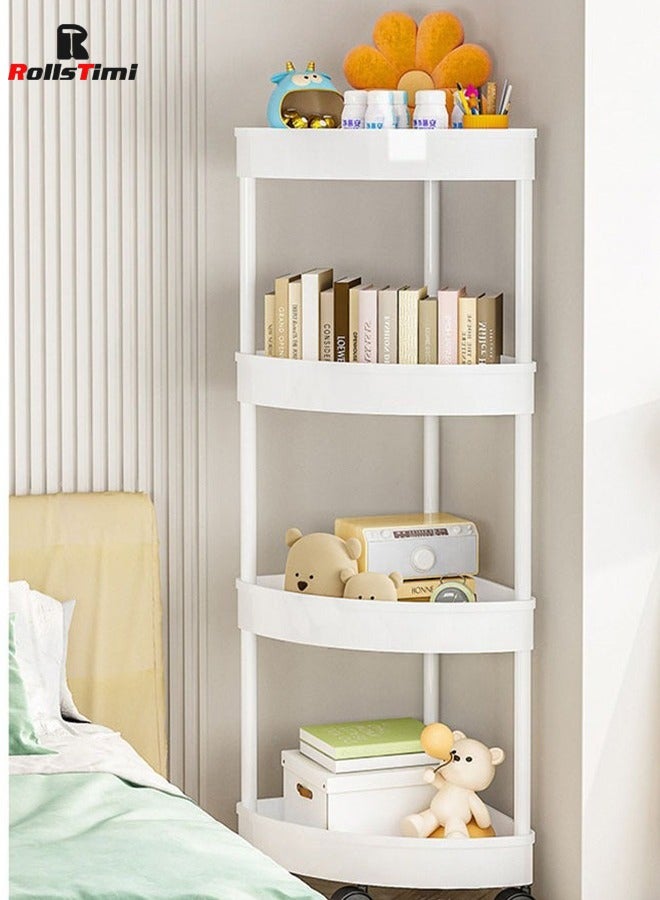 RollsTimi  4-Layer Shower Caddy Corner Shelves, Bathroom Shelving Unit Cart with Wheel for Rust Proof Corner Open Storage Cart for Bathroom, Kitchen, Laundry, White - Image 1