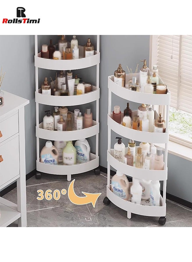 RollsTimi  4-Layer Shower Caddy Corner Shelves, Bathroom Shelving Unit Cart with Wheel for Rust Proof Corner Open Storage Cart for Bathroom, Kitchen, Laundry, White - Image 2