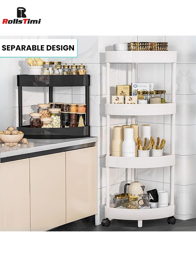 RollsTimi  4-Layer Shower Caddy Corner Shelves, Bathroom Shelving Unit Cart with Wheel for Rust Proof Corner Open Storage Cart for Bathroom, Kitchen, Laundry, White - Image 3