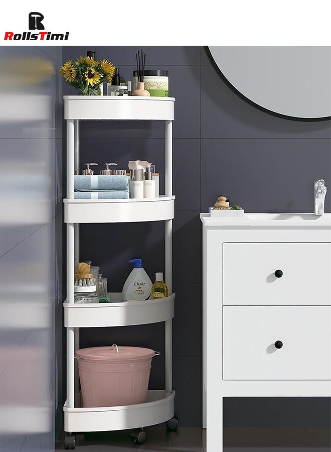 RollsTimi  4-Layer Shower Caddy Corner Shelves, Bathroom Shelving Unit Cart with Wheel for Rust Proof Corner Open Storage Cart for Bathroom, Kitchen, Laundry, White - Image 5