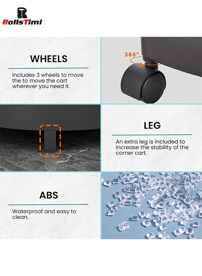 RollsTimi  4-Layer Shower Caddy Corner Shelves, Bathroom Shelving Unit Cart with Wheel for Rust Proof Corner Open Storage Cart for Bathroom, Kitchen, Laundry, White - Image 4