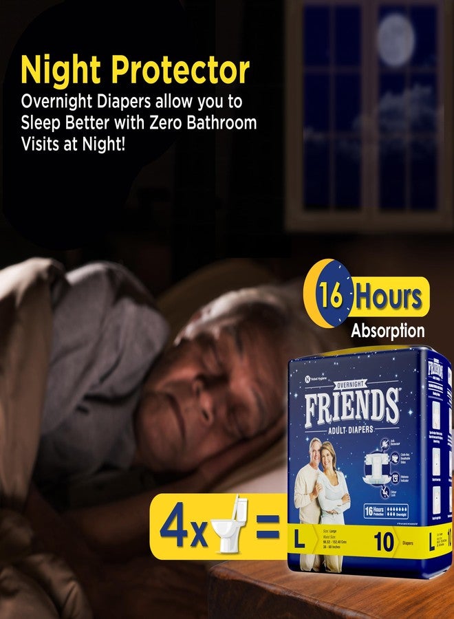 Friends Overnight Adult Diaper L Size Tape | 20 Count (Large) | Waist 32.68 – 59.84 inch | 16 Hrs Protection | Leakproof | Quick & Even Absorption | Unisex | Wetness Indicator| Odour lock | Aloe Vera & Anti-Bacterial Absorbent Core - Image 2