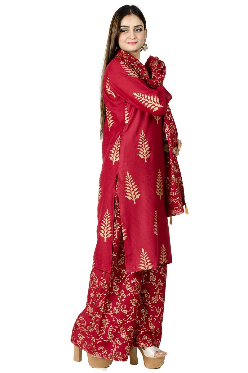 Chandrakala Kurti Palazzo Pant with Dupatta Suit Set for Women Red, X-Large (K176RED4) - Image 5