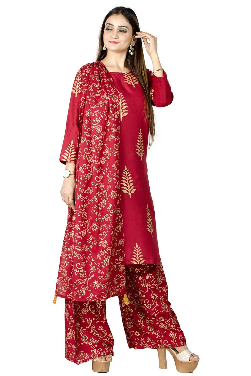Chandrakala Kurti Palazzo Pant with Dupatta Suit Set for Women Red, X-Large (K176RED4) - Image 1