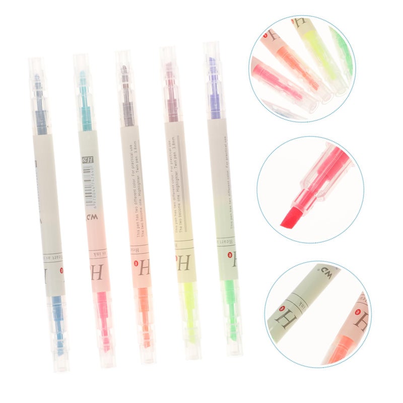 5 Colorful Double Ended Highlighter Pens Reversible Tips For Notes Art Projects - Image 3