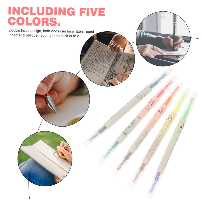 5 Colorful Double Ended Highlighter Pens Reversible Tips For Notes Art Projects - Image 5
