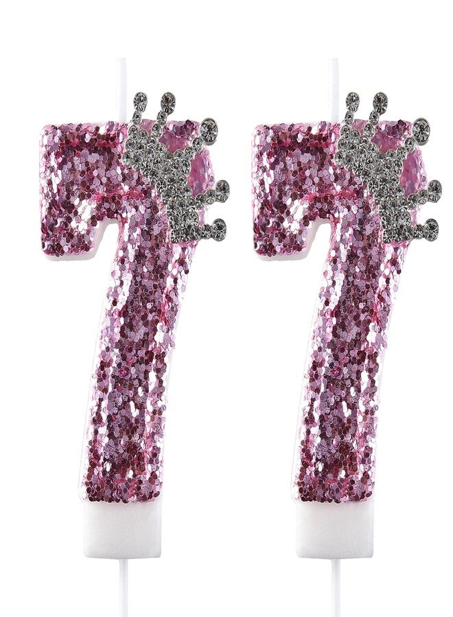 AOOLADA 77 Birthday Candle, 77th Cake Candles, Number 77 Birthday Candles for Cake Topper Decoration, Pink - Image 1