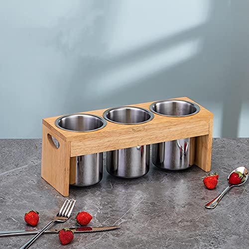 ZOOFOX 3 Pack Silverware Holder, Stainless Steel Utensil Organizer with Wood Base, Flatware Caddy for Spoons, Knives and Forks, Great for Kitchen Table, Cabinet, Pantry - Image 5