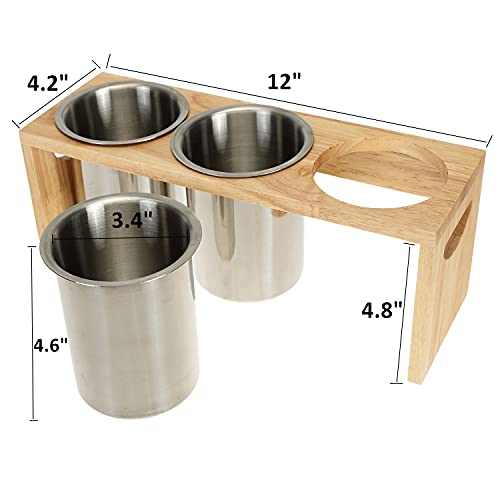 ZOOFOX 3 Pack Silverware Holder, Stainless Steel Utensil Organizer with Wood Base, Flatware Caddy for Spoons, Knives and Forks, Great for Kitchen Table, Cabinet, Pantry - Image 2