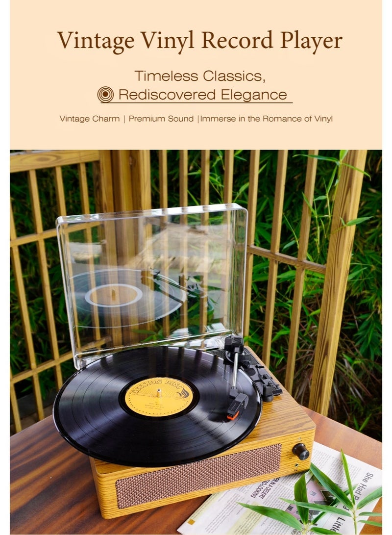 WALALLA Retro Record Player with Speaker Bluetooth Turntable Vintage Vinyl Player Support USB AUX-in Headphone RCA Line-Out 3 Speed Belt-Driven Auto-Stop - Image 2