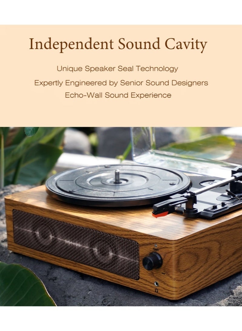 WALALLA Retro Record Player with Speaker Bluetooth Turntable Vintage Vinyl Player Support USB AUX-in Headphone RCA Line-Out 3 Speed Belt-Driven Auto-Stop - Image 5