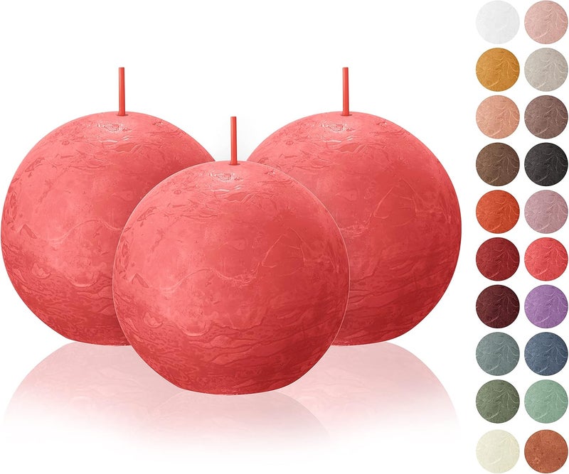 BOLSIUS 3 Pack Blossom Pink Rustic Ball Pillar Candles - 3 Inch - Premium European Quality - Includes Natural Plant-Based Wax - Unscented Dripless Smokeless 25 Hour Party Décor Candles - Image 1