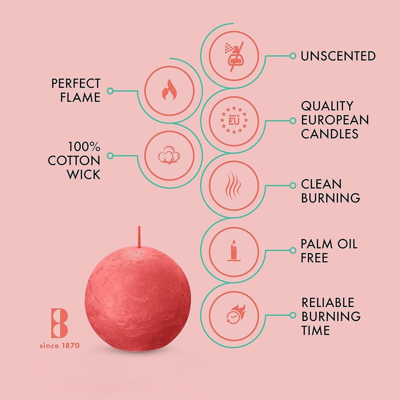 BOLSIUS 3 Pack Blossom Pink Rustic Ball Pillar Candles - 3 Inch - Premium European Quality - Includes Natural Plant-Based Wax - Unscented Dripless Smokeless 25 Hour Party Décor Candles - Image 3