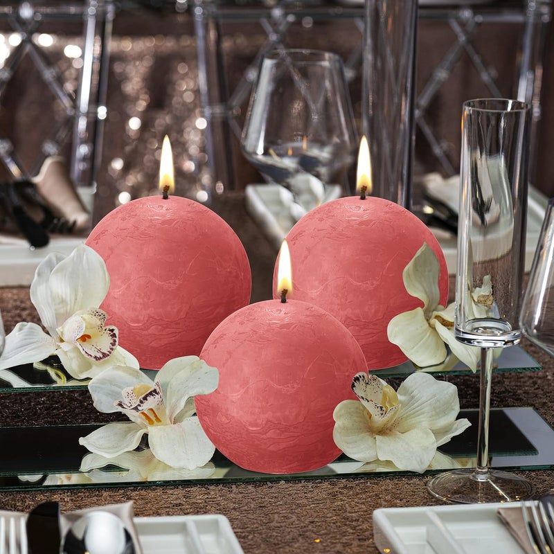 BOLSIUS 3 Pack Blossom Pink Rustic Ball Pillar Candles - 3 Inch - Premium European Quality - Includes Natural Plant-Based Wax - Unscented Dripless Smokeless 25 Hour Party Décor Candles - Image 5