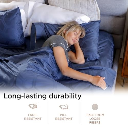 Threadmill 100% Cotton Sheets for Queen Size Bed - 600 Thread Count Queen Bed Sheets Set with 16” Deep Pocket - Jacquard Sateen Weave 4-Piece Bedding Set with Cooling Effect, Folkstone Blue - Image 4
