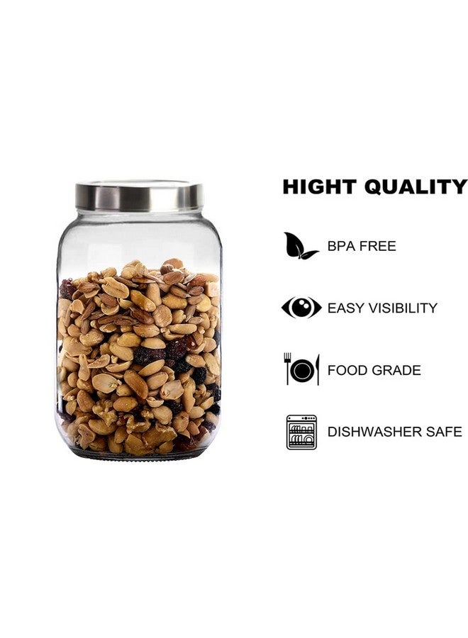 BrezzyCloud Brezzycloud Glass Jar 2000 ml | Round Jars for kitchen | Transparent Containers for Kitchen Pantry, Flour, Cereal, Masala, Dry Fruits | See Through Cap | Set of 2 - Image 3