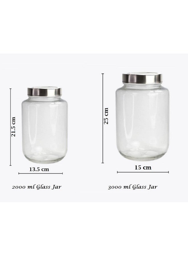 BrezzyCloud Brezzycloud Glass Jar 2000 ml | Round Jars for kitchen | Transparent Containers for Kitchen Pantry, Flour, Cereal, Masala, Dry Fruits | See Through Cap | Set of 2 - Image 2